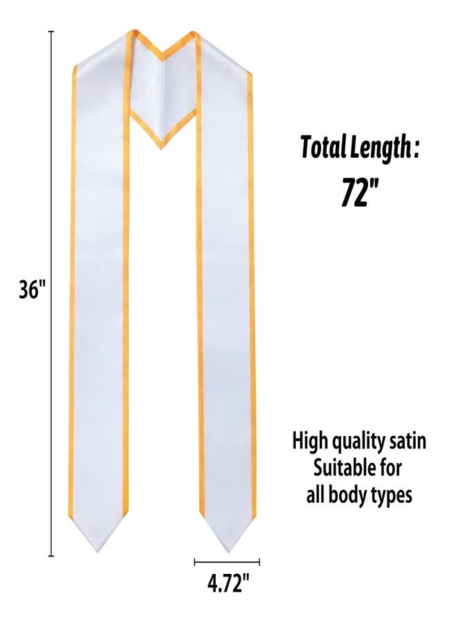 GHGMAO 6 Pcs Plain Graduation Stole for Unisex Adult Classic End With Trim Graduation Sash Honor Stoles, 72" Long, 9 Colors (White and Gold) - Image 3